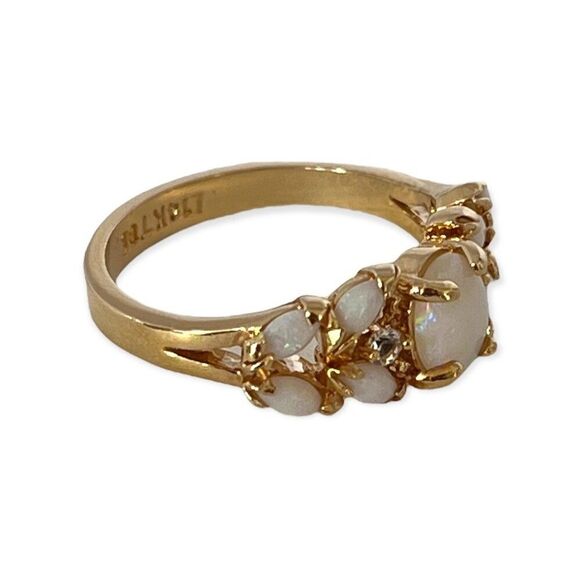 Vintage 1980s Opal Ring Size 5 CZ Accent 14KT Gold Plate  Vintage 1980s Opal Ring Size 5 CZ Accent 14KT Gold Plate - 14M